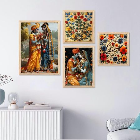 kotart Traditional Painting For Wall Decoration - Framed Madhubani Wall Art Paintings/Posters For Bedroom Living Room Hotels Wall Decor Frames Set of 4 big frames (G)