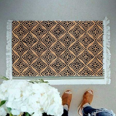 Onlymat Coir Doormat for Entrance, Non Slip Door Rectangular Rug with Heavy Duty PVC Backing, Perfect for Indoor-Outdoor Use with Geometrical Imprint, Multicolor, 29.53"X17.72"