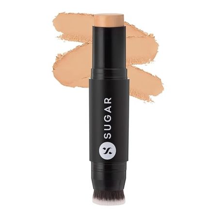 SUGAR Cosmetics Ace Of Face Foundation Stick with In-Built Brush | Lasts 24hrs | Waterproof & Full Coverage | Panstick | 12gm - 42 Glace (Medium Beige, Golden Undertone)