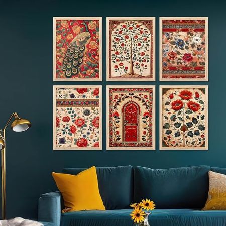 kotart Traditional Indian Pichwai Wall Art Poster With Frame Wall Decor Paintings | Traditional Wall Piaintings For Office Home Decor Wall Frame With Glass - (10x13 inch, H)