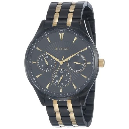 Titan Regalia Opulent Black Dial Quartz Multifunction Stainless Steel Strap Watch for Men-NS90127KM01/NT90127KM01
