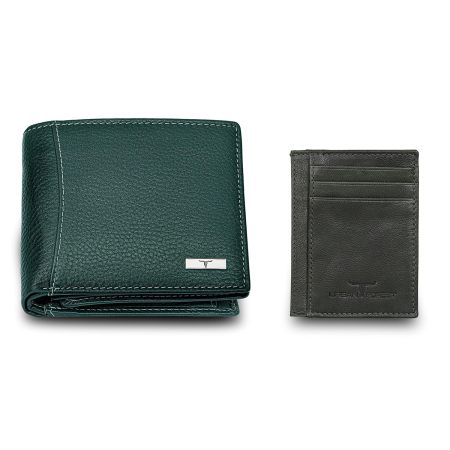 URBAN FOREST Zeus Vintage Green Leather Wallet & Green Card Holder Set for Men