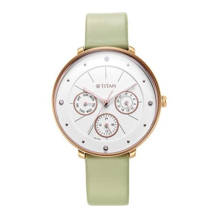Titan Neo Quartz Multifunction White Dial Leather Strap Watch for Women-NS2651WL09