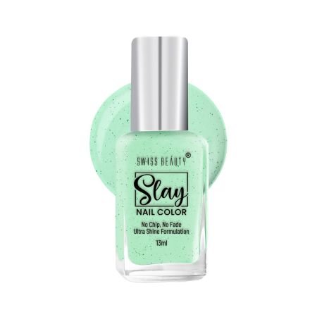 Swiss Beauty Slay Nail Color | Glossy Finish, Long Lasting Nail Paint| Chip resistant, Quick drying Nail Polish | Shade- Green Pista, 25Ml