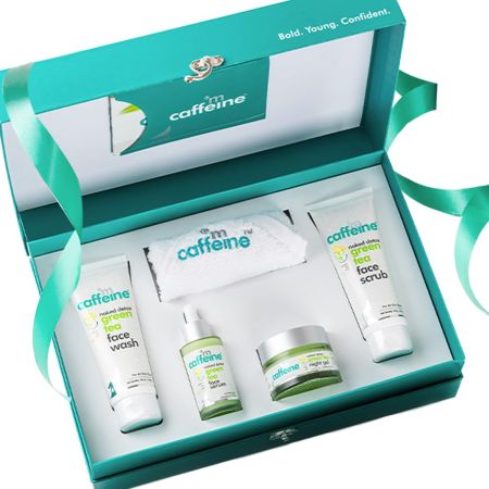 mCaffeine Green Tea Skin Care Gift Set With Vitamin C | Face Care Kit For Winter Glow - Gender Neutral | 100% Natural Products | Pack of 4