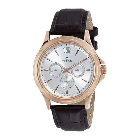 Titan Quartz Multifunction White Dial Leather Strap Watch for Men-NS1698WL01/NT1698WL01