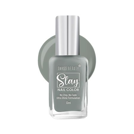 Swiss Beauty Slay Nail Color | Glossy Finish, Long Lasting Nail Paint| Chip resistant, Quick drying Nail Polish | Shade- Grey Stone, 25Ml