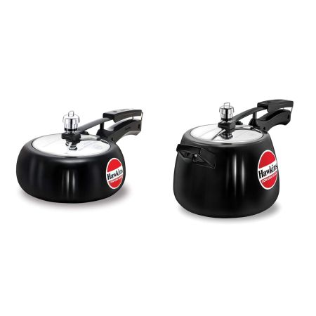 Hawkins Hard Anodised Contura Inner Lid Pressure Cooker Combo Set, Black (2 litre and 4 litre)