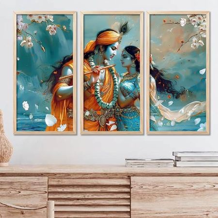 kotart - Painting for Home Decoration |Traditional Indian Art Wall Décor Paintings | Traditional Indian Art Wall Décor Paintings For Home Décor Living Room Bedroom | Radha Krishna Wall Art Set of 3 (10X19 INCH, A)