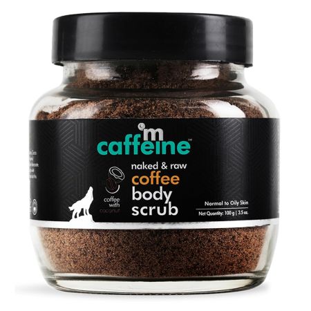 mCaffeine Exfoliating Coffee Body Scrub for Tan Removal & Soft-Smooth Skin | For Women & Men | De-Tan Bathing Scrub with Coconut Oil, Removes Dirt & Dead Skin from Neck, Knees, Elbows & Arms - 55gm