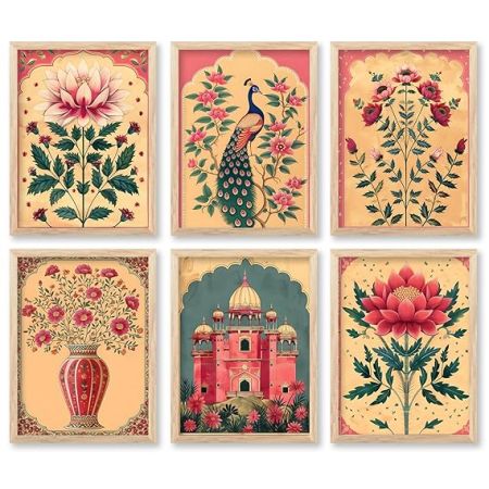 kotart Polystyrene-Painting For Wall Decoration Frames|Traditional Indian Art Pichwai Wall Décor Paintings|Traditional Wall Poster With Frames Set Of 6 (10X13 Inch, K)