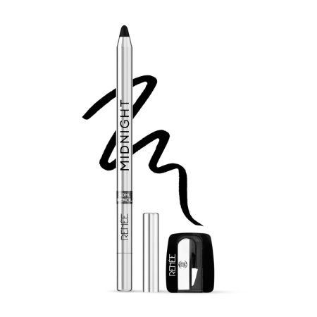 RENEE Midnight Kohl Pencil - Smudgeproof and Waterproof Kajal - 24 Hrs Long Stay - Darkest Black - One Swipe Application - Rich Color Payoff - Vitamin E, Olive Oil and Castor Oil - 1.5 Gm