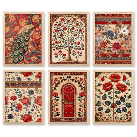 kotart Traditional Indian Art Pichwai Wall Décor Paintings|Painting for Wall Decoration|Madhubani Art Painting with Frame for Living Room |Traditional Wall Poster with frames set of 6 (10x13 inch, L)