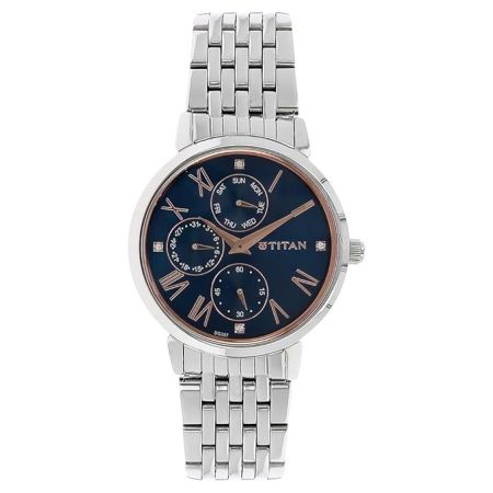 Titan Workwear Blue Dial Women Analog Watch With Stainless Steel Strap-NS2569SM01
