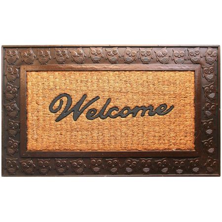 Onlymat Welcome Printed Natural Coir Rubber Doormat with Modern Decorative Designed Border Long-Lasting, Heavy Duty, Large and Thick for Indoor (75cm x 45cm, Brown and Beige)