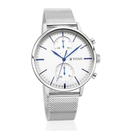 Titan Quartz Multifunction Silver Dial Stainless Steel Strap Watch for Men-NS90135SM01/NT90135SM01