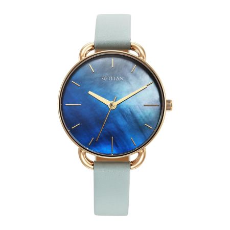 Titan Purple Secluded Quartz Analog Blue Dial with Light Blue Colour Leather Strap Watch for Women