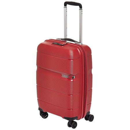 American Tourister 4 Wheel Inline Trolley Bag for Travel | Linex 55 Cms Polypropylene Hardshellsided Small Cabin Luggage Bag | Suitcase for Travel | 4 Wheel Inline Trolley Bag for Travelling, Red
