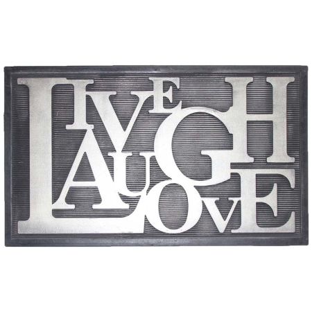 Onlymat Durable, Heavy-Duty, Anti-Slip Entrance Rubber Live and Laugh Door Mat/Rug (Silver, 45 x 75 x 0.9 cm)