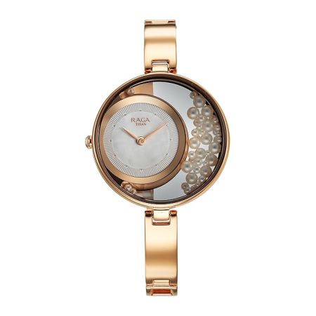 Titan Raga Power Pearls Quartz Analog White Dial with Loose Pearls Metal Strap Watch for Women-NS95224WM01F/NT95224WM01F