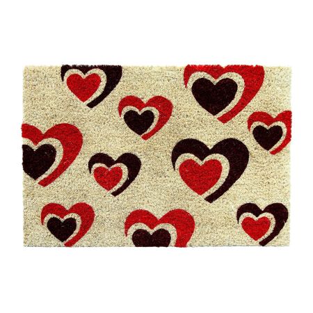Onlymat Love Printed Coir Doormat with Non-Slip PVC Backing for Outdoor and Indoors - Durable, Large, Waterproof, and Thick - Heart Print, Multicolored Rug (60x40cm)