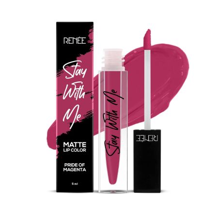 RENEE Stay With Me Matte Lip Color, Long Lasting, Non Transfer, Water & Smudge Proof, Light Weight Liquid Lipstick, Pride of Magenta, 5ml