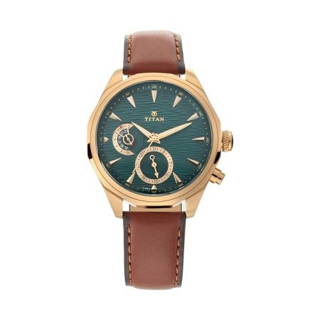 Titan Regalia Maritime Green Dial Quartz Multifunction Leather Strap watch for Men-NS1829QL01/NT1829QL01