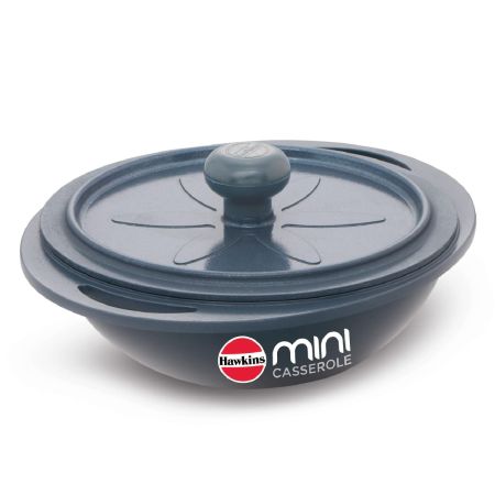 Hawkins Aluminium 0.75 liter Mini Casserole with Lid, Round Series Die-Cast Pan for Cooking, Reheating, Serving and Storing, Grey (Mcrg75)