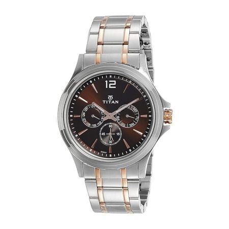 Titan Workwear Quartz Multifunction Brown Dial Stainless Steel Strap watch for Men-NS1698KM01/NT1698KM01