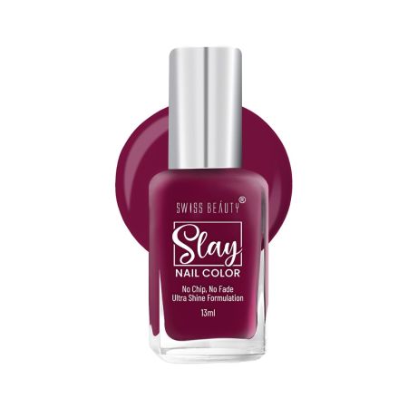 Swiss Beauty Slay Nail Color | Glossy Finish, Long Lasting Nail Paint| Chip resistant, Quick drying Nail Polish | Shade- Mulberry Maroon, 25Ml