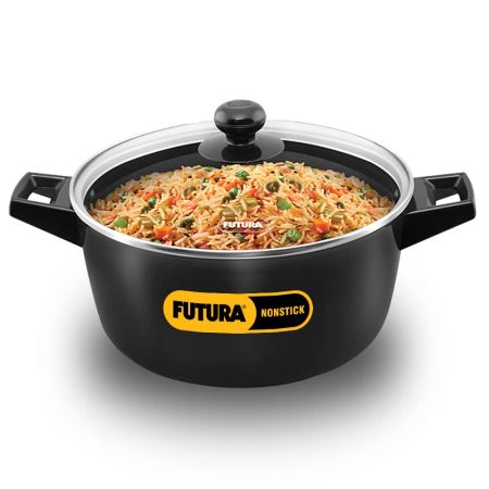 Hawkins Futura 4 Litre Cook N Serve Bowl, Non Stick Saucepan With Glass Lid, Sauce Pan For Cooking And Serving, Black (Ncb40G), 4 Liter