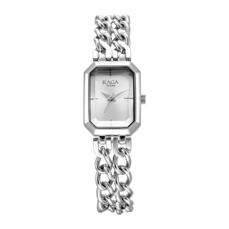 Titan Raga Showstopper Quartz Analog Silver Dial Metal Strap Watch for Women-95283SM01/NT95283SM01