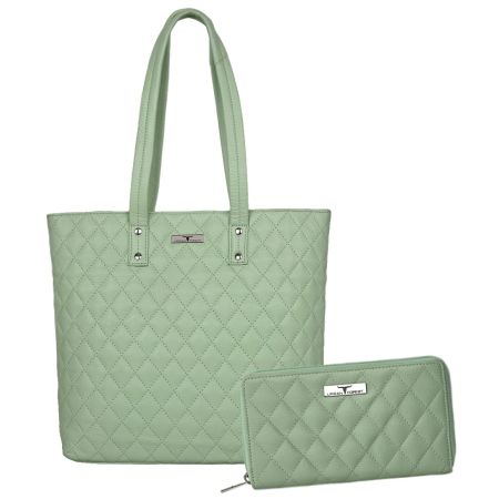 URBAN FOREST Nancy Mint Green Quilted Leather Handbag & Mint Green Quilted Leather Wallet Combo Gift Set for Women