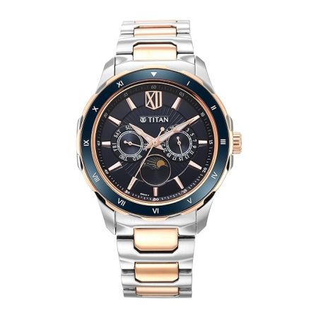 Titan Regalia Premium Blue Dial Quartz Multifunction Stainless Steel Strap Watch for Men-1688KM06/NT1688KM06