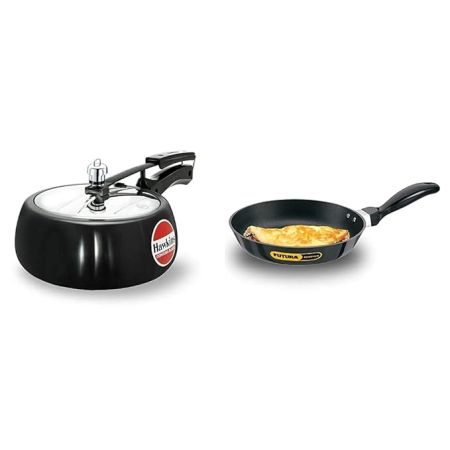 Hawkins Contura Hard Anodised Aluminium Pressure Cooker, 3.5 Litres, Black + Hawkins Futura Nonstick Frying Pan, Capacity 1 Litre, Diameter 22 cm, Thickness 3.25 mm, Black (NF22)
