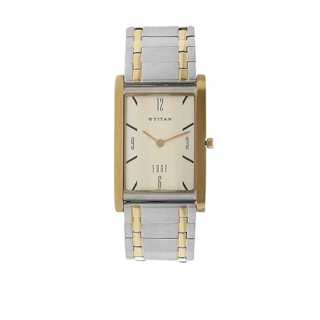Titan Edge Quartz Analog Champagne Dial Stainless Steel Strap Watch for Men-NS1043BM01/NT1043BM01