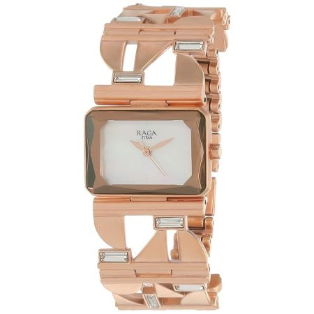 Titan Stainless Steel Analog Rose Gold Dial Women's Watch-95149Wm01, Band Color:Multicolor