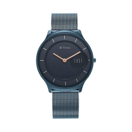 Titan Edge Baseline Blue Dial Stainless Steel Strap Watch Men-NS1843QM01/NT1843QM01