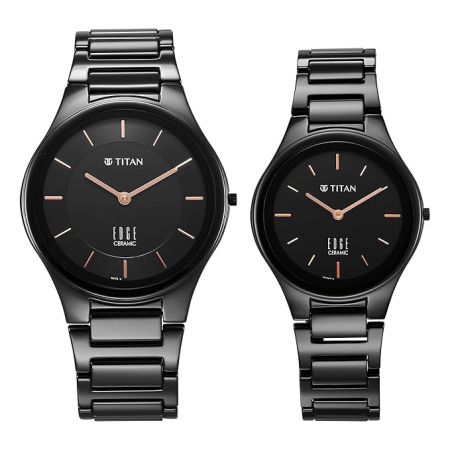 Titan Edge Pair Black Dial Analog Ceramic Strap Watch for Couple-NS16962653NC01P/NT16962653NC01