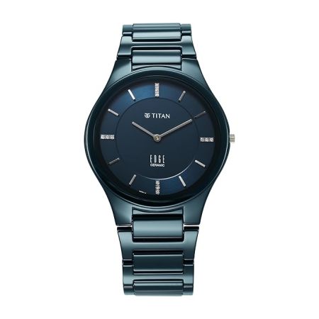 Titan Edge Ceramic Dress with Diamonds Quartz Analog Blue Dial Ceramic Strap Watch for Men-1696QC09/NT1696QC09