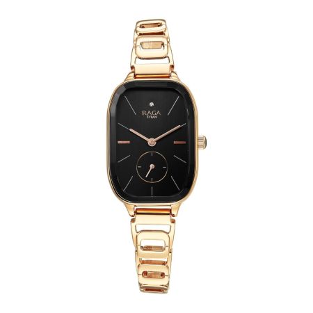 Titan Raga Chic Quartz Analog Black Dial Rose Gold Metal Strap Watch for Women-NS2687WM01/NT2687WM01