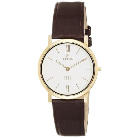 Titan Edge Quartz Analog White Dial Leather Strap Watch for Men-NS679YL01/NT679YL01