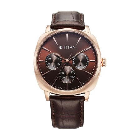 Titan Classique Suave Quartz Brown Dial Brown Leather Strap Watch for Men-90189WL01/NT90189WL01