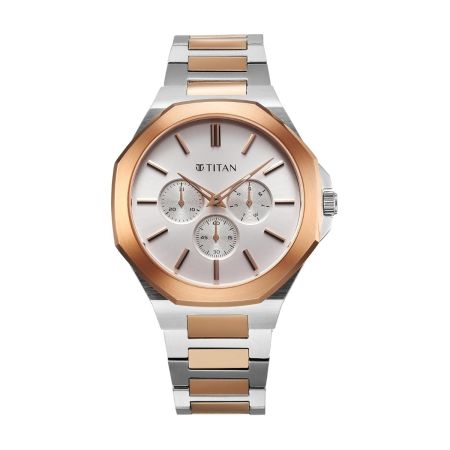 Titan Classic Slim Multifunction Quartz Multifunction Silver Dial Stainless Steel Strap Watch for Men-90198KM01/NT90198KM01