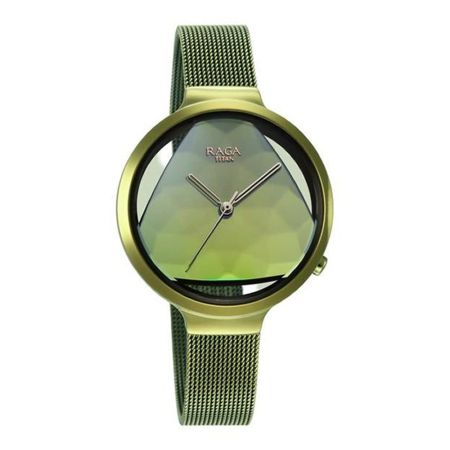 Titan Raga Moments of Joy Green Dial Analog Stainless Steel Strap Watch for Women-NS95134QM01/NT95134QM01