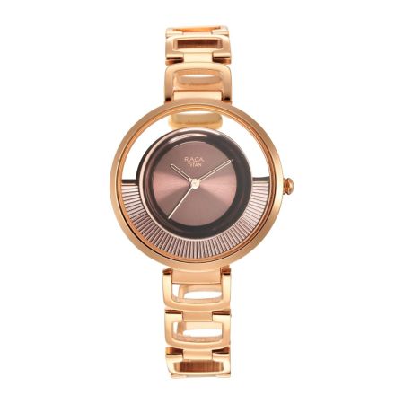Titan Raga Moments of Joy Brown Dial Analog Metal Strap Watch for Women-NS95140KM01/NT95140KM01
