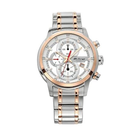Titan Octane Quartz Chronograph White Dial Stainless Steel Strap Watch for Men-NS90086KM02/NT90086KM02