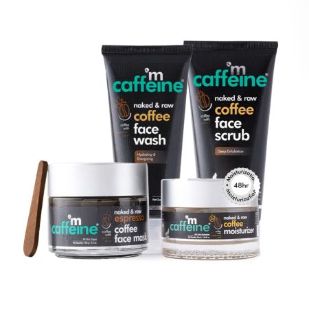 mCaffeine Espresso Coffee Skin Care Routine for Deep Exfoliation & Oil Free Hydration | Face Wash, Face Scrub, Face Mask, Moisturizer | All Skin Types | Cruelty Free & Vegan