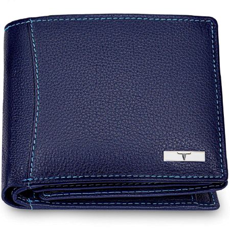URBAN FOREST Oliver Blue Leather Wallet for Men - Packed in Premium Wooden Box for Festive Gifting