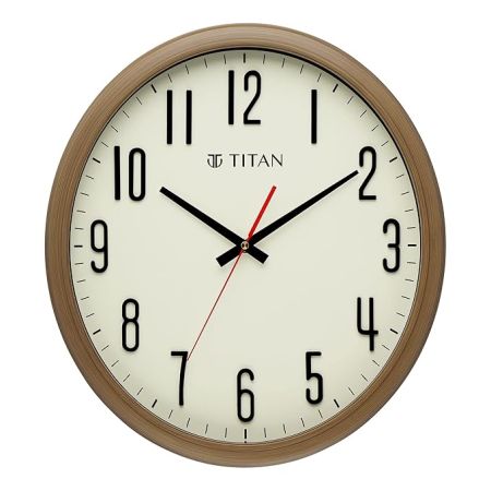 Titan Brown Wooden Texture Oval Clock with White Dial and Silent Sweep - Analog, 37 Cm